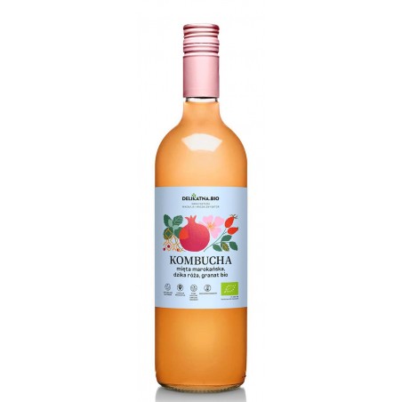 KOMBUCHA MIĘTA MAROKAŃSKA, DZIKA RÓŻA I GRANAT BIO 750 ml - DELIKATNA (ZAKWASOWNIA)