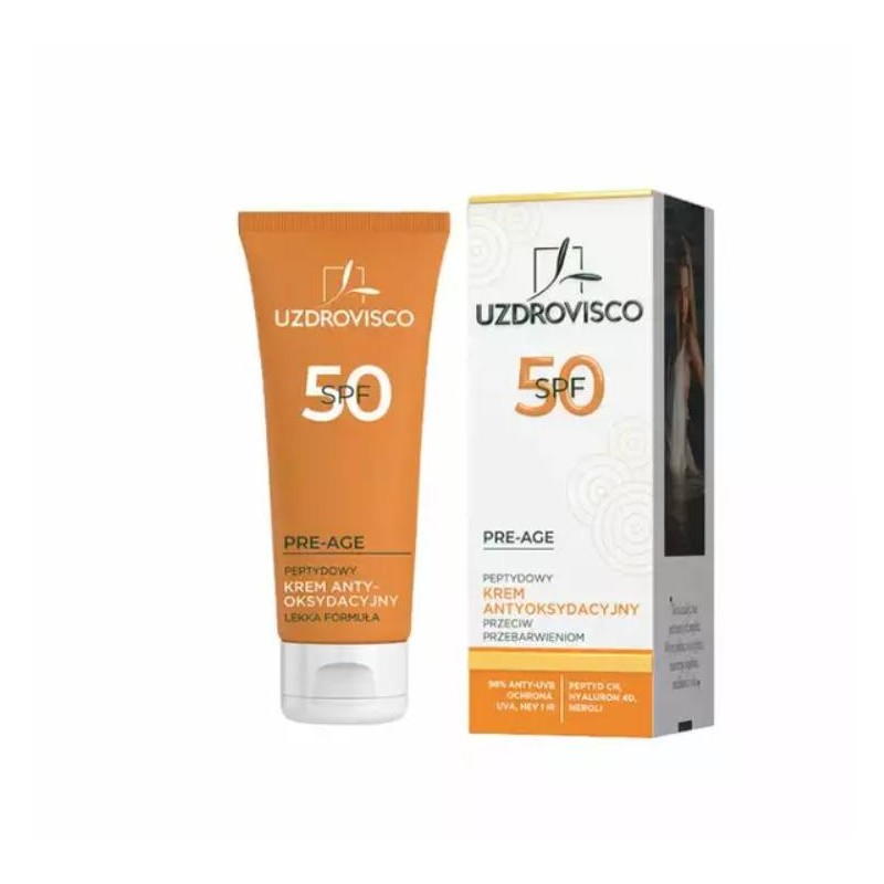 KREM DO TWARZY ANTYOKSYDACYJNY PEPTYDOWY PRZECIW PRZEBARWIENIOM SPF 50 50 ml - UZDROVISCO (PRE-AGE)