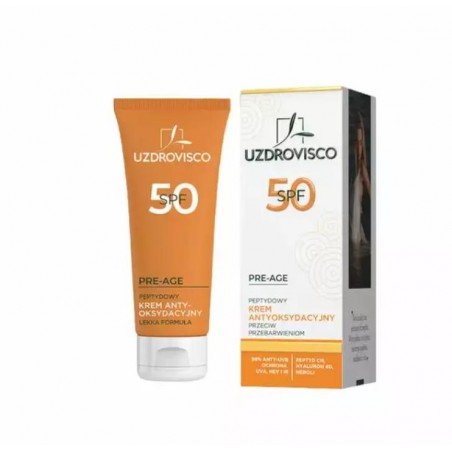 KREM DO TWARZY ANTYOKSYDACYJNY PEPTYDOWY PRZECIW PRZEBARWIENIOM SPF 50 50 ml - UZDROVISCO (PRE-AGE)