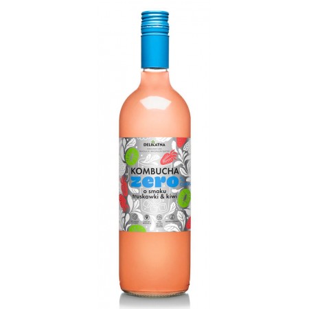 KOMBUCHA O SMAKU TRUSKAWKI I KIWI ZERO % CUKRU 700 ml - DELIKATNA (ZAKWASOWNIA)