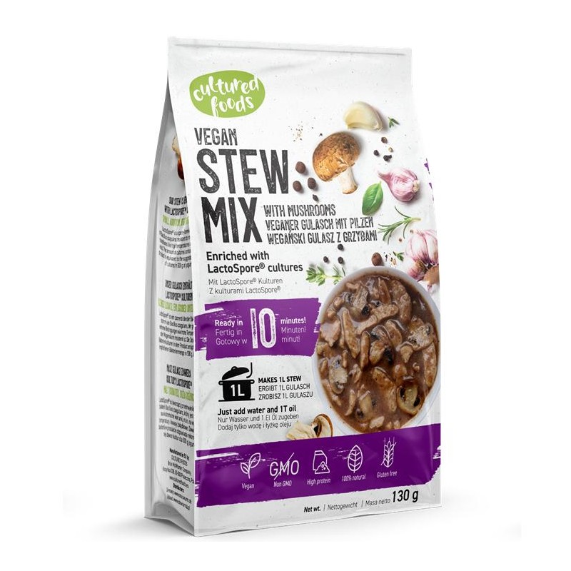 MIESZANKA NA GULASZ WEGAŃSKI Z GRZYBAMI BEZGLUTENOWY 130 g - CULTURED FOODS