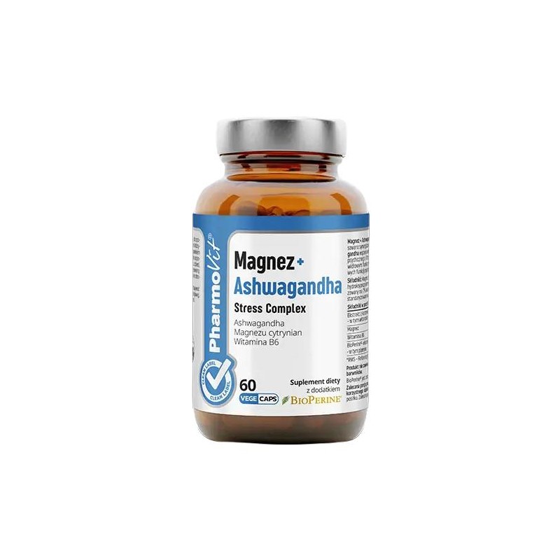 MAGNEZ + ASHWAGANDHA STRESS COMPLEX BEZGLUTENOWE 60 KAPSUŁEK - PHARMOVIT (CLEAN LABEL)