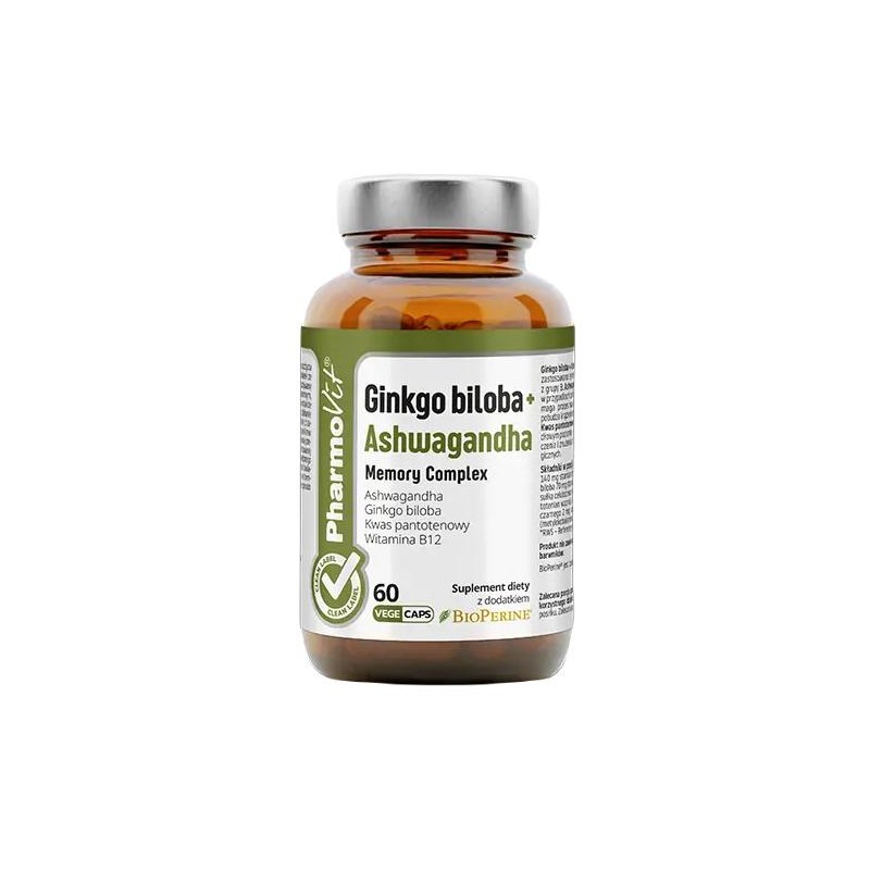 GINKGO BILOBA + ASHWAGANDHA MEMORY COMPLEX BEZGLUTENOWE 60 KAPSUŁEK - PHARMOVIT (CLEAN LABEL)