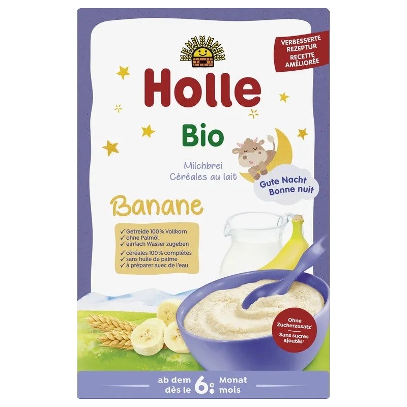 KASZKA PEŁNOZIARNISTA MLECZNO - BANANOWA BEZ DODATKU CUKRÓW OD 6 MIESIĄCA BIO 250 g - HOLLE