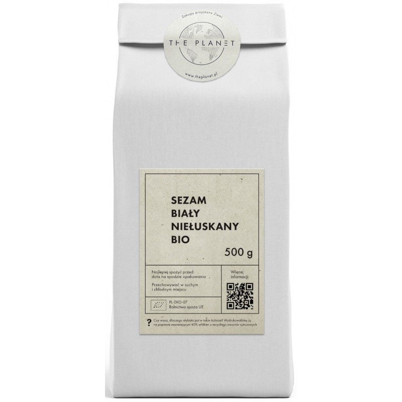 SEZAM BIAŁY NIEŁUSKANY BIO 500 g - THE PLANET