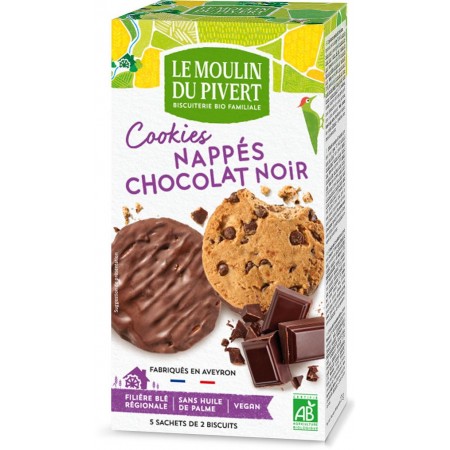 CIASTKA Z DROPSAMI CZEKOLADOWYMI OBLANE GORZKĄ CZEKOLADĄ BIO 175 g - LE MOULIN DU PIVERT