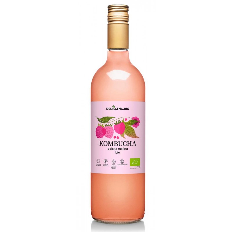 KOMBUCHA MALINOWA BIO 750 ml - DELIKATNA (ZAKWASOWNIA)