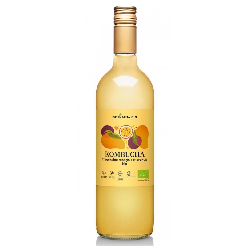 KOMBUCHA TROPIKALNE MANGO Z MARAKUJĄ BIO 750 ml - DELIKATNA (ZAKWASOWNIA)
