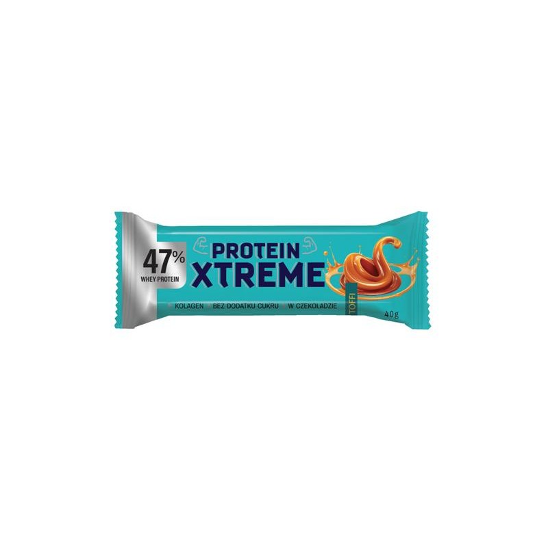 BATON PROTEINOWY XTREME O SMAKU TOFFI W CZEKOLADZIE MLECZNEJ BEZ DODATKU CUKRU 40 g - DOBRY SQUAD