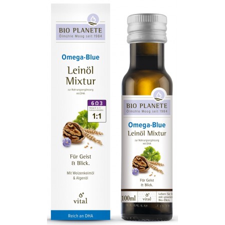 OMEGA BLUE - MIESZANKA Z OLEJEM LNIANYM (ORZECHY WŁOSKIE, ALGI MORSKIE) BIO 100 ml - BIO PLANETE