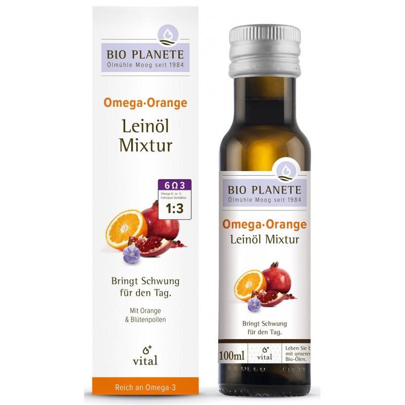 OMEGA ORANGE - MIESZANKA Z OLEJEM LNIANYM (PYŁEK KWIATOWY, POMARAŃCZA) BIO 100 ml - BIO PLANETE