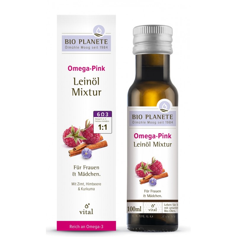 OMEGA PINK - MIESZANKA Z OLEJEM LNIANYM (MALINA, CYNAMON, KURKUMA) BIO 100 ml - BIO PLANETE