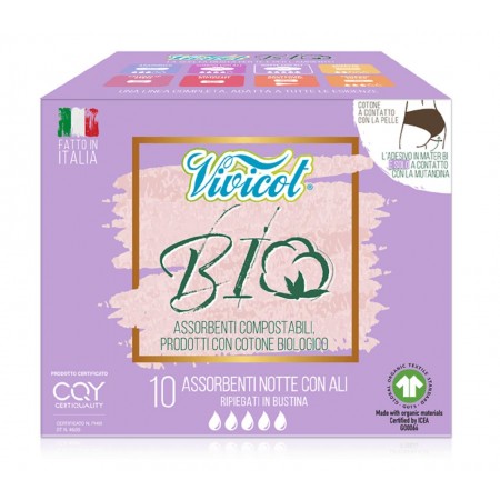 PODPASKI HIGIENICZNE ZE SKRZYDEŁKAMI NA NOC ECO 10 szt. - VIVICOT