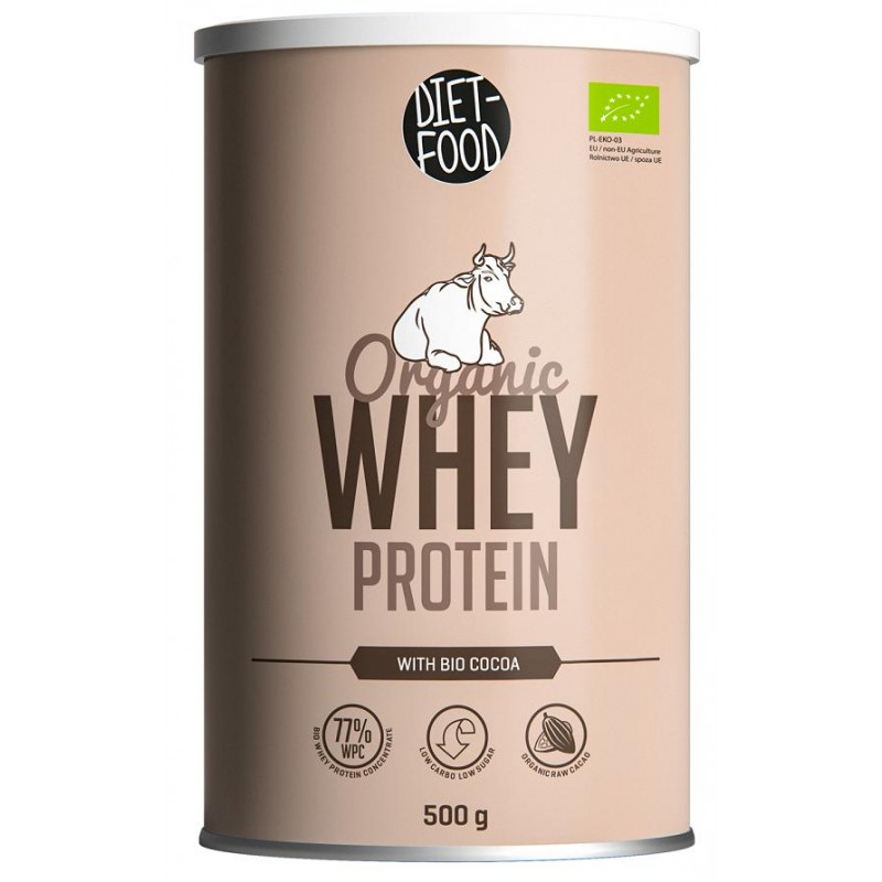 BIAŁKO SERWATKOWE Z KAKAO (KONCENTRAT WPC 77) BIO 500 g - DIET-FOOD
