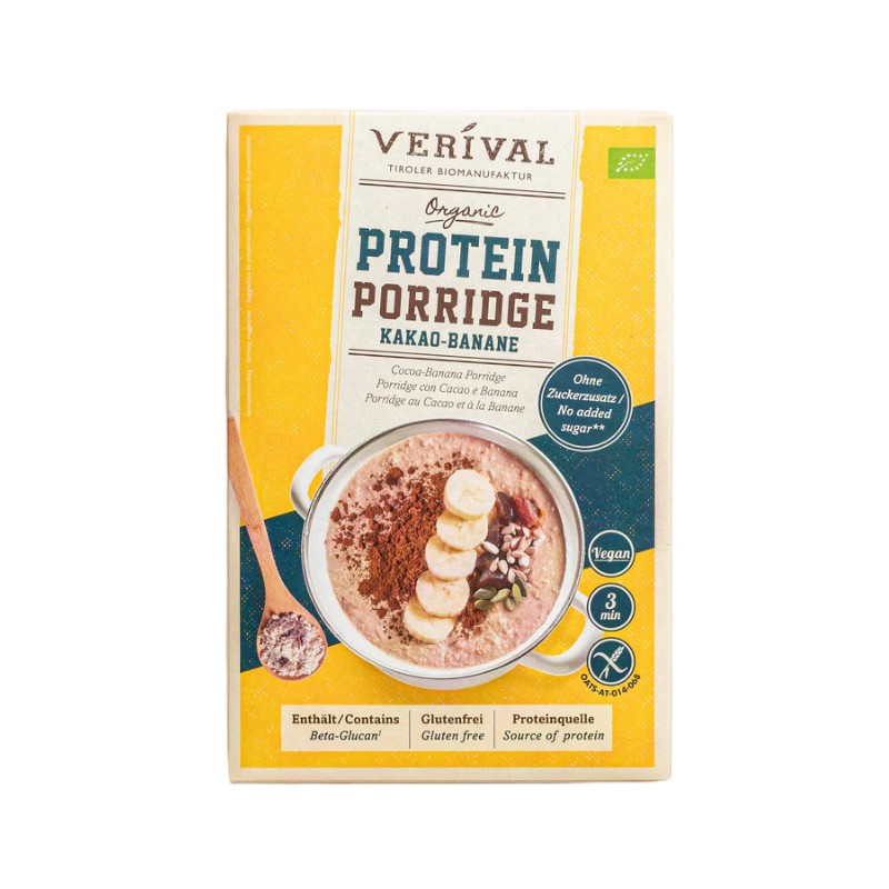 OWSIANKA PROTEINOWA Z KAKAO I BANANEM BEZ DODATKU CUKRÓW BEZGLUTENOWA BIO 350 g - VERIVAL