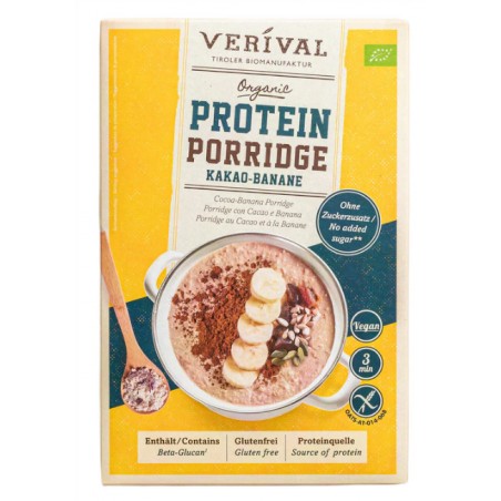 OWSIANKA PROTEINOWA Z KAKAO I BANANEM BEZ DODATKU CUKRÓW BEZGLUTENOWA BIO 350 g - VERIVAL