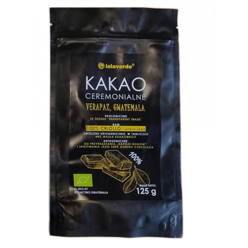KAKAO CEREMONIALNE TABLICZKA BIO 125 g - ISLAVERDE (SEGURA)
