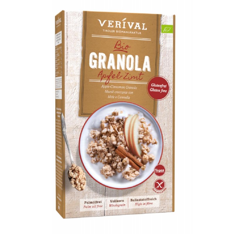 GRANOLA BŁONNIKOWA Z JABŁKIEM I CYNAMONEM BEZGLUTENOWA BIO 325 g - VERIVAL