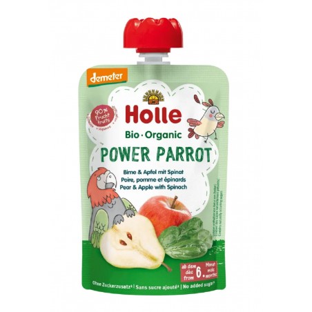 MUS SILNA PAPUGA (GRUSZKA - JABŁKO - SZPINAK) BEZ DODATKU CUKRÓW BEZGLUTENOWY OD 6 MIESIĄCA DEMETER BIO 100 g - HOLLE