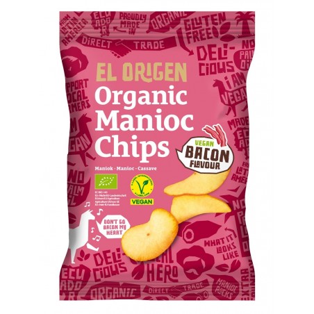 CHIPSY Z MANIOKU O SMAKU BEKONU WEGAŃSKIE BEZGLUTENOWE BIO 60 g - EL ORIGEN