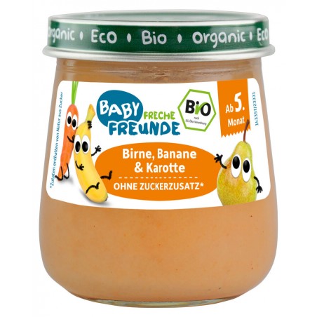MUS GRUSZKA - BANAN - MARCHEW BEZ DODATKU CUKRÓW BEZGLUTENOWY OD 5 MIESIĄCA BIO 120 g - FRECHE FREUNDE