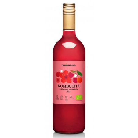 KOMBUCHA HIBISKUS I CZEREŚNIA BIO 750 ml - DELIKATNA