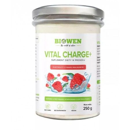 ELEKTROLITY O SMAKU MALINOWYM W PROSZKU VITAL CHARGE+ 250 g - BIOWEN