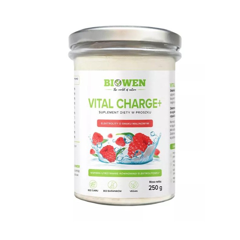 ELEKTROLITY O SMAKU MALINOWYM W PROSZKU VITAL CHARGE+ 250 g - BIOWEN