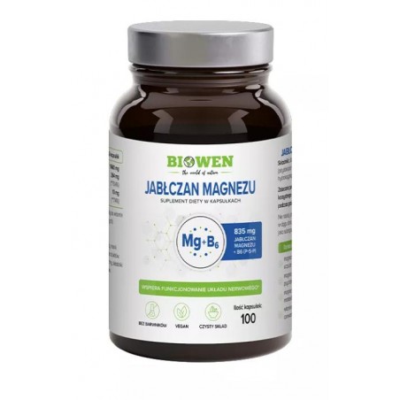 JABŁCZAN MAGNEZU + WITAMINA B6 100 KAPSUŁEK - BIOWEN