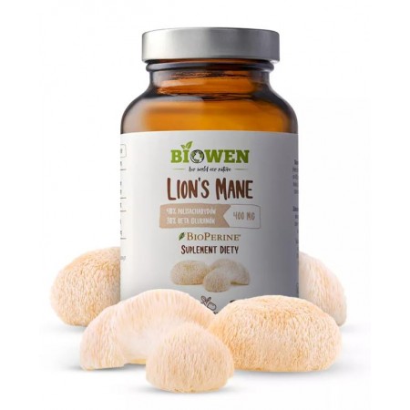 GRZYBY SOPLÓWKA JEŻOWATA (LION'S MANE) EKSTRAKT (400 mg) BEZGLUTENOWY 90 KAPSUŁEK - BIOWEN