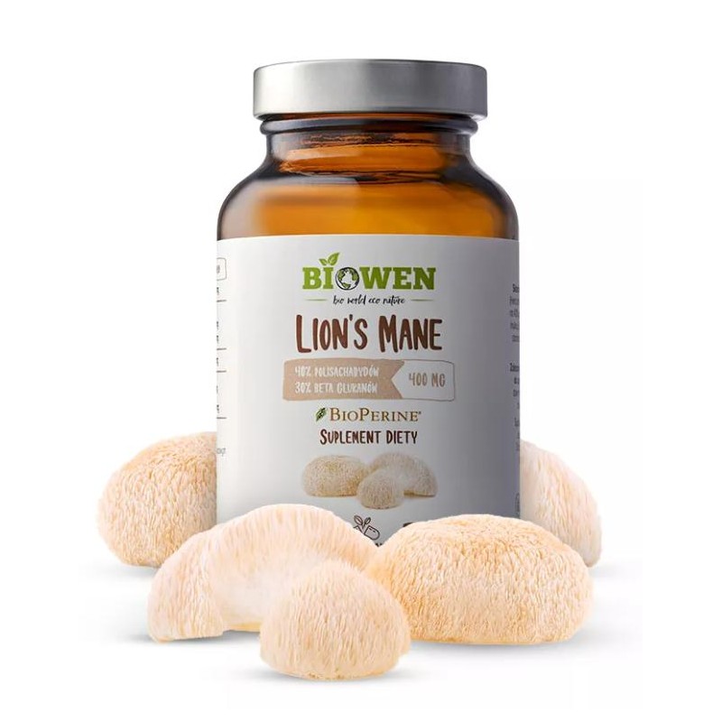 GRZYBY SOPLÓWKA JEŻOWATA (LION'S MANE) EKSTRAKT (400 mg) BEZGLUTENOWY 90 KAPSUŁEK - BIOWEN