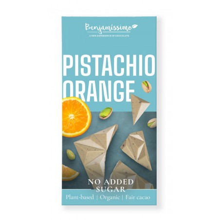 TABLICZKA KAKAOWA PISTACJE - POMARAŃCZA BEZ DODATKU CUKRÓW BEZGLUTENOWA BIO 60 g - BENJAMISSIMO