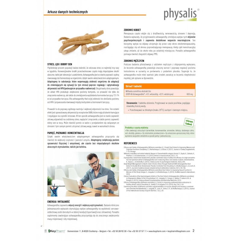 ASHWAGANDHA FORTE EKSTRAKT BIO (600 mg) 30 TABLETEK - PHYSALIS
