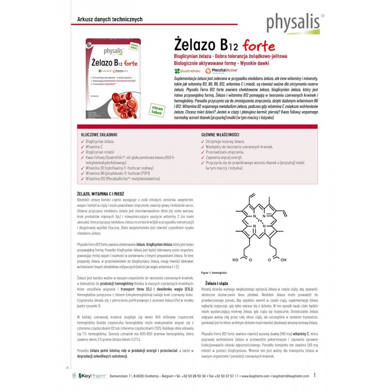 ŻELAZO + WITAMINA B12 FORTE 45 TABLETEK - PHYSALIS
