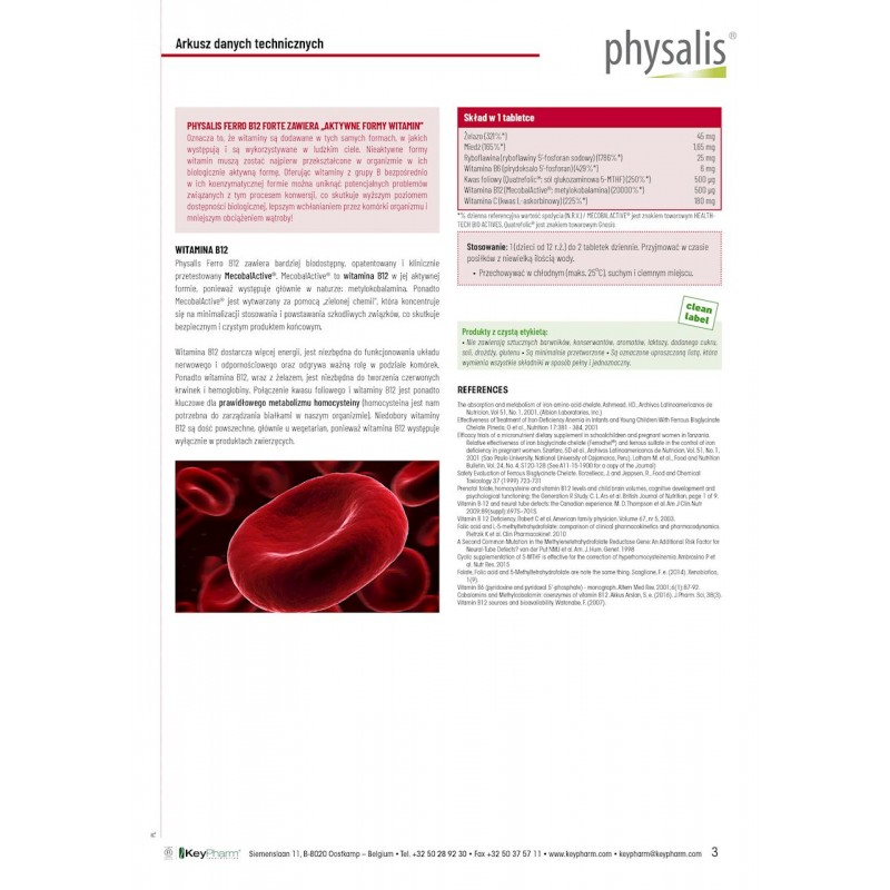 ŻELAZO + WITAMINA B12 FORTE 45 TABLETEK - PHYSALIS