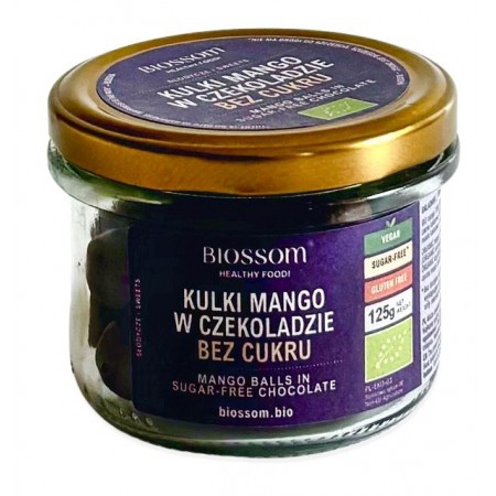 KULKI MANGO W CZEKOLADZIE BEZ DODATKU CUKRÓW BEZGLUTENOWE BIO 125 g - BIOSSOM