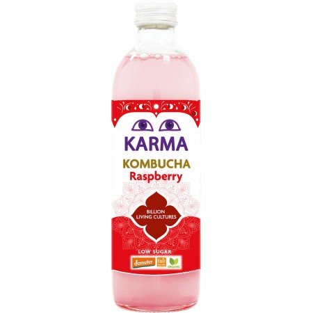 KOMBUCHA O SMAKU MALINOWYM NISKA ZAWARTOŚĆ CUKRÓW FAIR FOR LIFE DEMETER BIO 500 ml - KARMA KOMBUCHA
