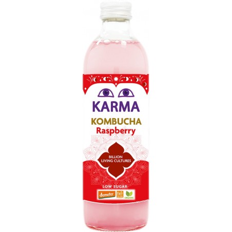KOMBUCHA O SMAKU MALINOWYM NISKA ZAWARTOŚĆ CUKRÓW FAIR FOR LIFE DEMETER BIO 500 ml - KARMA KOMBUCHA