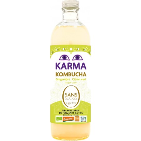 KOMBUCHA Z IMBIREM I LIMONKĄ BEZ CUKRU FAIR FOR LIFE DEMETER BIO 750 ml - KARMA KOMBUCHA