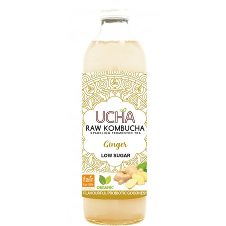 KOMBUCHA Z IMBIREM NISKA ZAWARTOŚĆ CUKRÓW FAIR FOR LIFE BIO 350 ml - UCHA