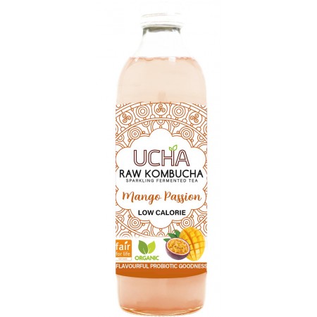 KOMBUCHA Z MANGO I MARAKUJĄ NISKA ZAWARTOŚĆ CUKRÓW FAIR FOR LIFE BIO 350 ml - UCHA