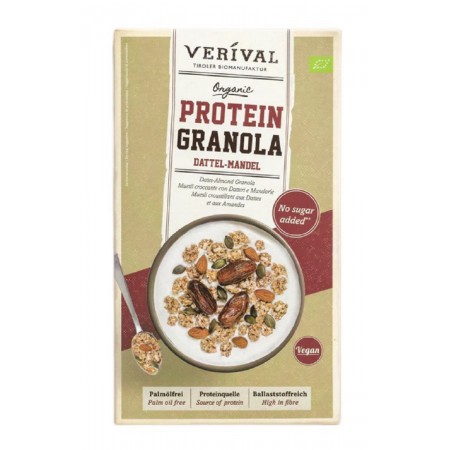 GRANOLA PROTEINOWA Z DAKTYLAMI I MIGDAŁAMI BEZ DODATKU CUKRÓW BIO 325 g - VERIVAL