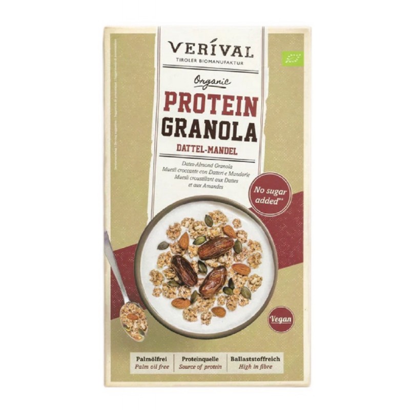 GRANOLA PROTEINOWA Z DAKTYLAMI I MIGDAŁAMI BEZ DODATKU CUKRÓW BIO 325 g - VERIVAL