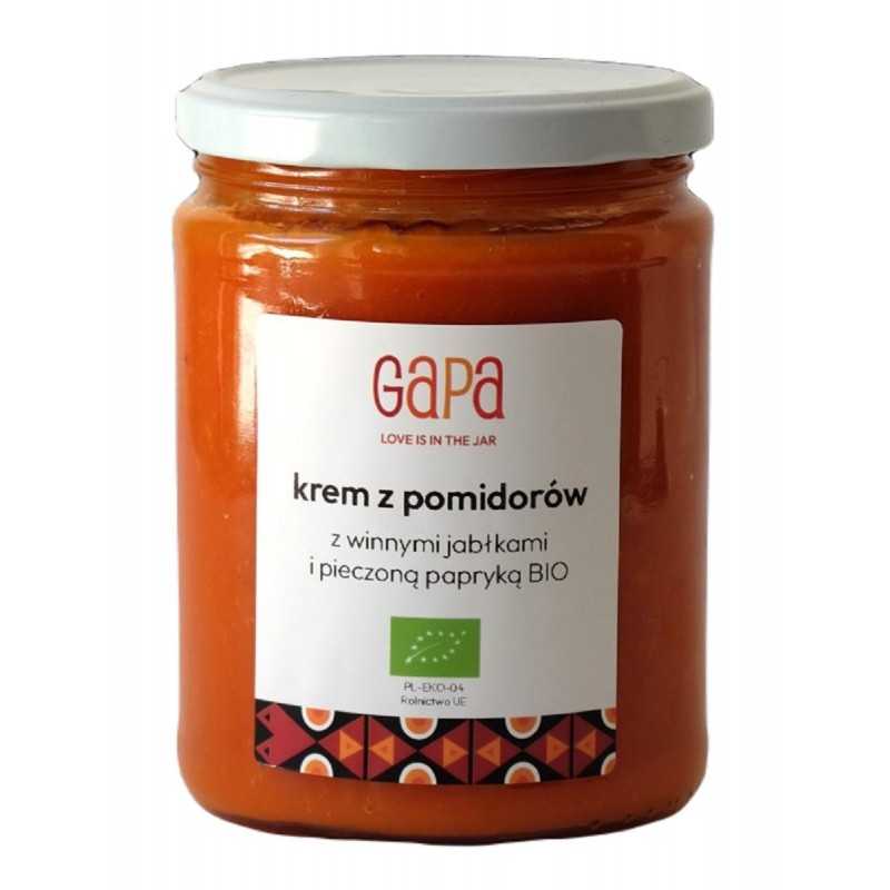 KREM Z POMIDORÓW Z PIECZONĄ PAPRYKĄ I WINNYMI JABŁKAMI BIO 450 g - GAPA