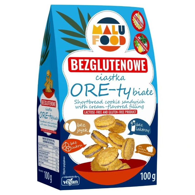 CIASTKA ORE-TY BIAŁE BEZ CUKRU BEZGLUTENOWE 100 g - MALU FOOD