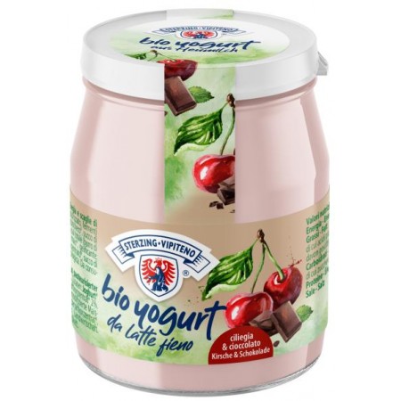 JOGURT WIŚNIOWY Z KAWAŁKAMI CZEKOLADY Z MLEKA SIENNEGO BEZGLUTENOWY BIO 150 g (SŁOIK) - STERZING-VIPITENO