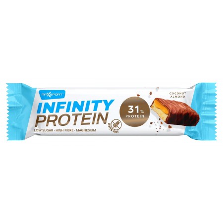 BATON PROTEINOWY Z KARMELEM, KOKOSEM I MIGDAŁAMI W MLECZNEJ CZEKOLADZIE BEZGLUTENOWY 55 g - MAXSPORT