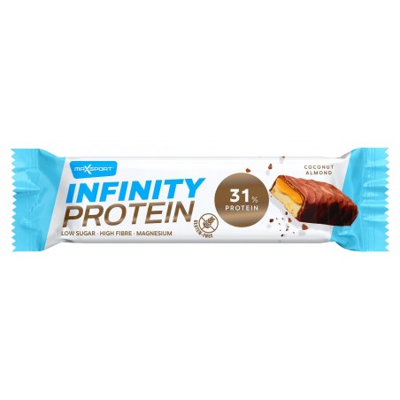 BATON PROTEINOWY Z KARMELEM, KOKOSEM I MIGDAŁAMI W MLECZNEJ CZEKOLADZIE BEZGLUTENOWY 55 g - MAXSPORT