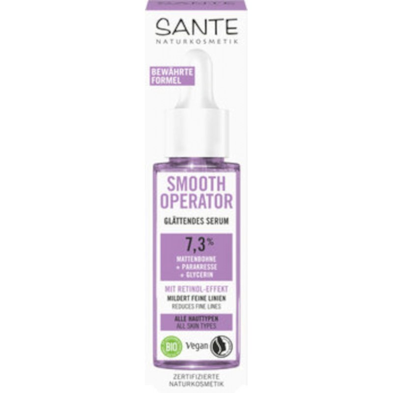 SERUM DO TWARZY WYGŁADZAJĄCE Z EFEKTEM RETINOLU 7,3 % - VIGNA ACONITIFOLIA, PARAKRES I GLICERYNA ECO 30 ml - SANTE