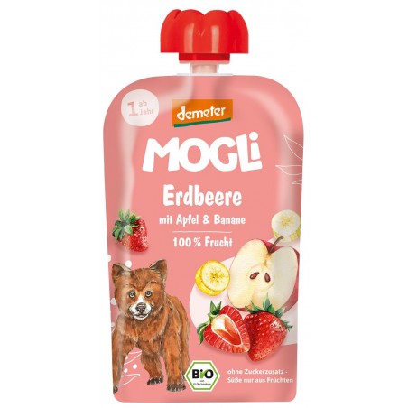 MUS JABŁKO - BANAN - TRUSKAWKA BEZ DODATKU CUKRÓW OD 1 ROKU DEMETER BIO 100 g - MOGLI